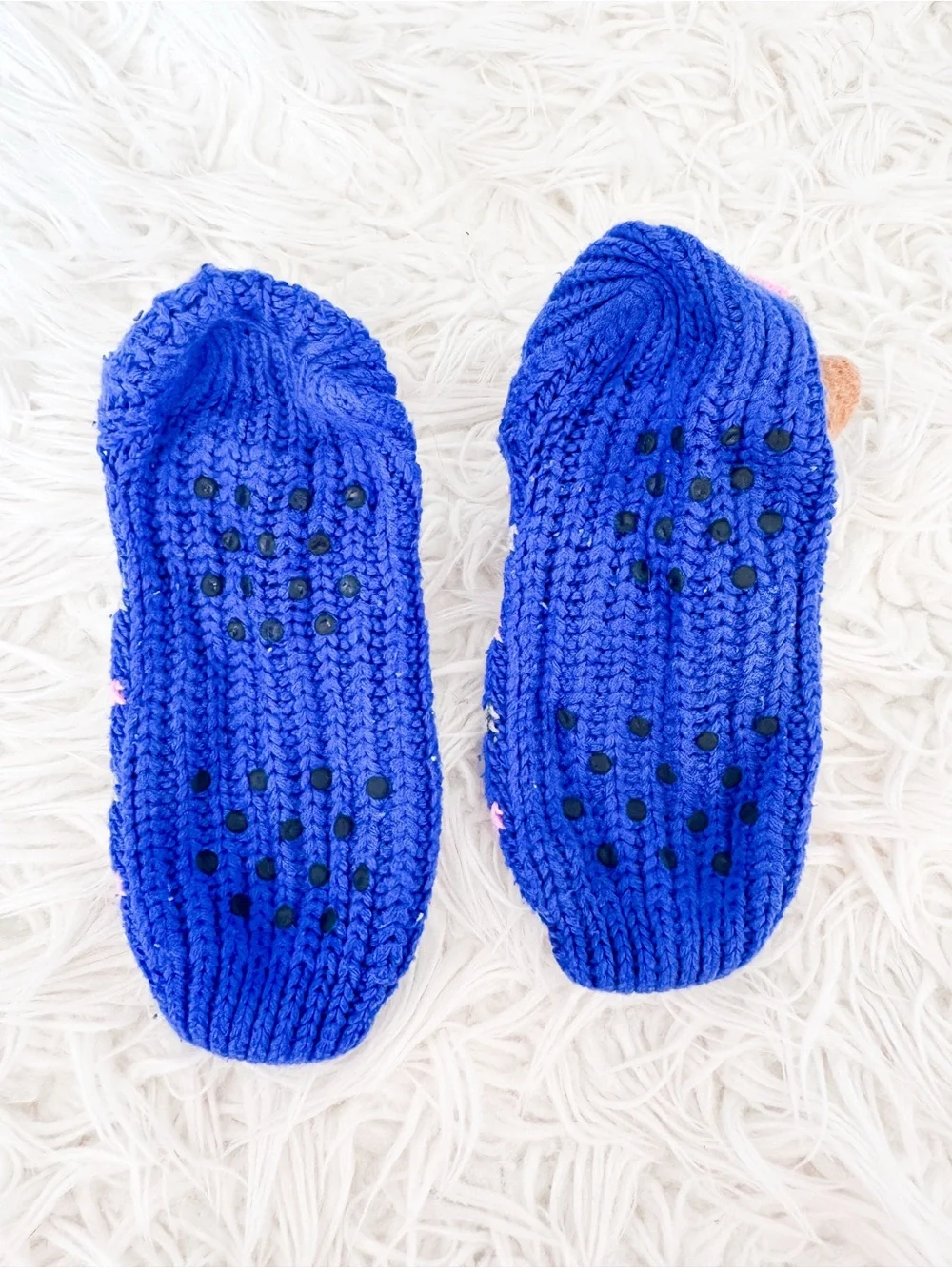 Cozy Bear Gripper Slipper Socks Blue Pink One Size